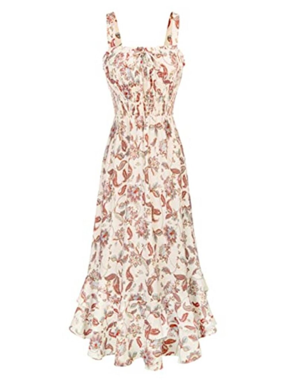 Womens Floral Maxi Dress Smocked Strappy Open Tiered Ruffle Beach Summer Fit Max